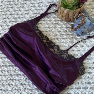 FREE PEOPLE Festival Ren Faire Purple Satin and Lace Trim Cropped Camisole